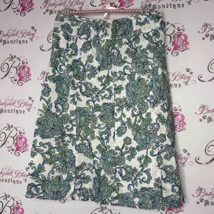Eddie Bauer skirt paisley print boho green white blue spiral swirls floral